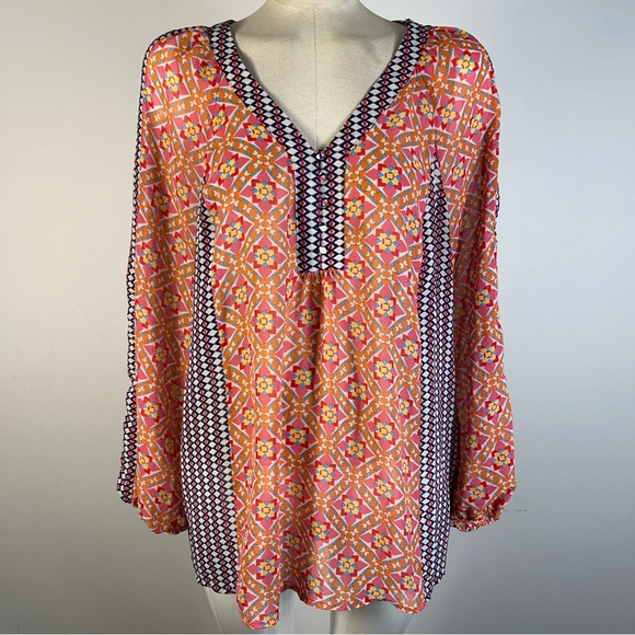 Zac & Rachel Orange and Black Geometric Blouse L - Picture 1 of 9